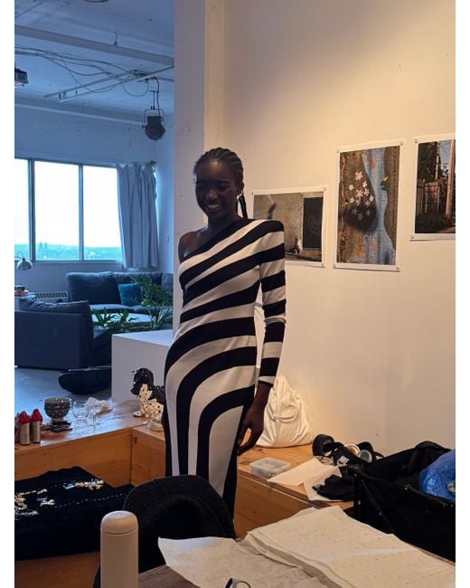 Balmain Multicolor Striped One-Shoulder Gown