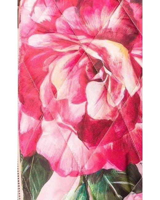 Dolce & Gabbana Pink Rose Print Bomber Jacket