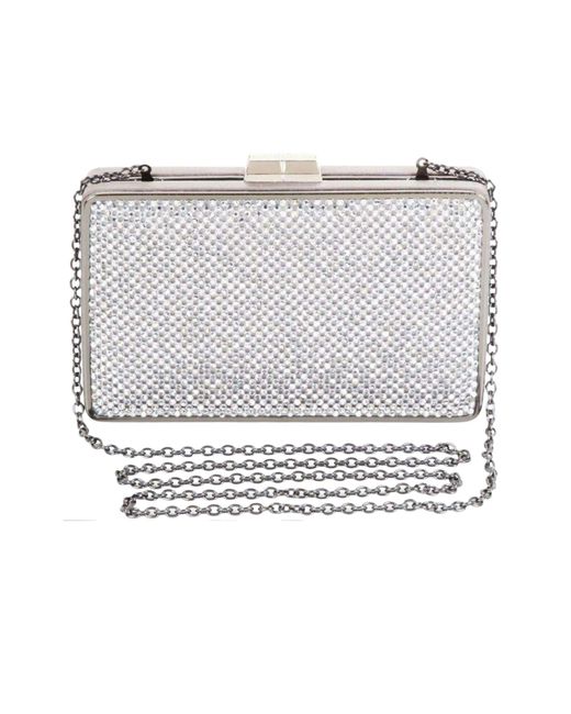 BCBGMAXAZRIA White Sonia Silver Crystal Mesh Satin Frame Clutch