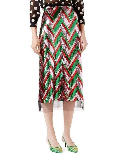 Gucci Multicolor Sequinned Tulle Midi Skirt