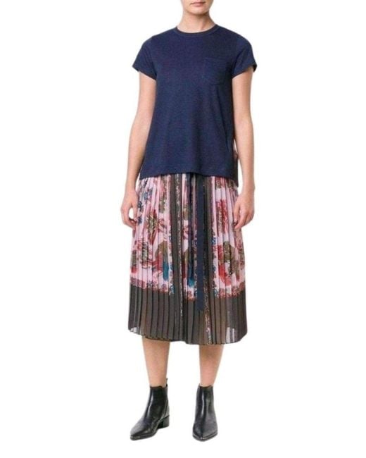 Sacai Multicolor Printed Pleat Skirt