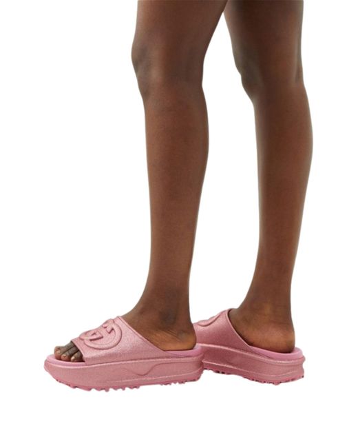 Gucci Miami GG-Embossed Glittered Rubber Slides in Pink | Lyst UK