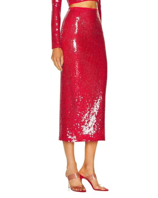 David Koma Sparkly Sequinned Red Midi Skirt