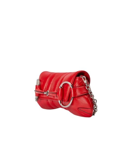 Gucci Red Horsebit Chain Medium Shoulder Bag