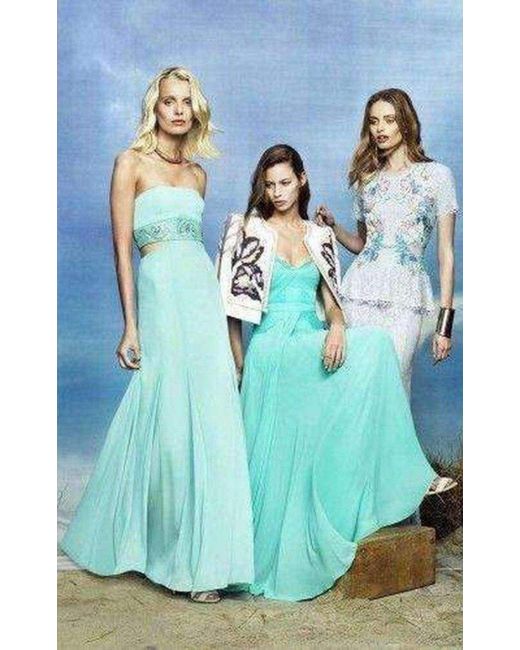 BCBGMAXAZRIA Blue Axelle Strapless Waist Cutout Gown