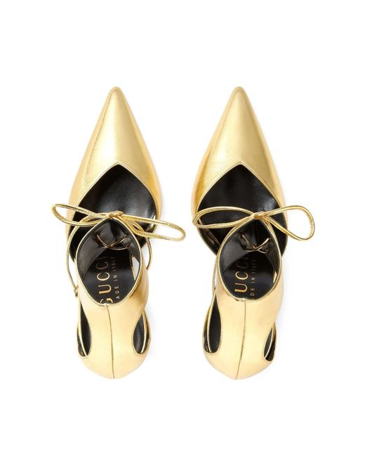 Gucci Metallic Priscilla Glossed-leather Pumps In Gold