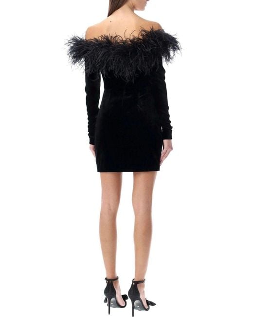 Alessandra Rich Black Feather-trim Velvet Mini Dress