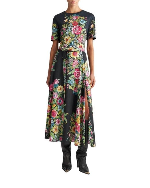Etro Green Floral Print Cotton Silk Wrap Midi Skirt