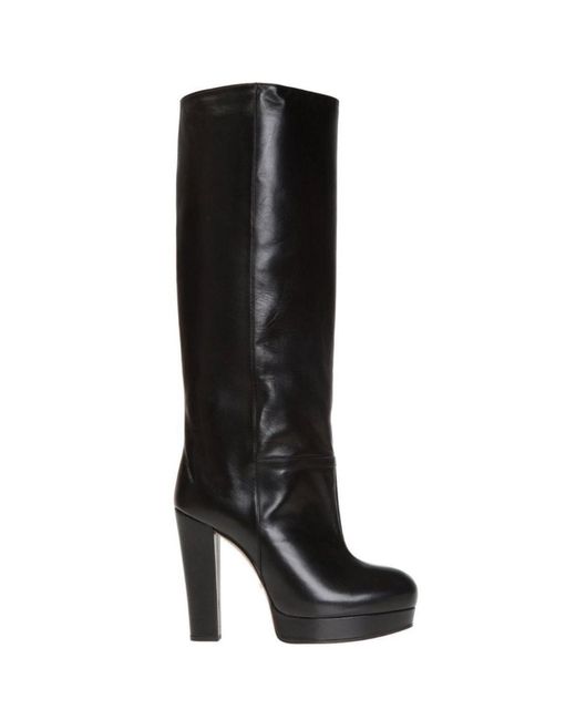 Gucci Black Leather Platform Knee High Boots