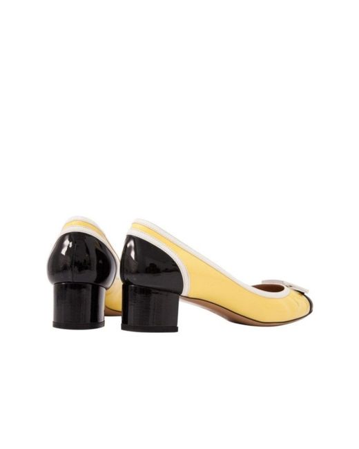Ferragamo Metallic Patent Leather Gwen Block Heel Pumps