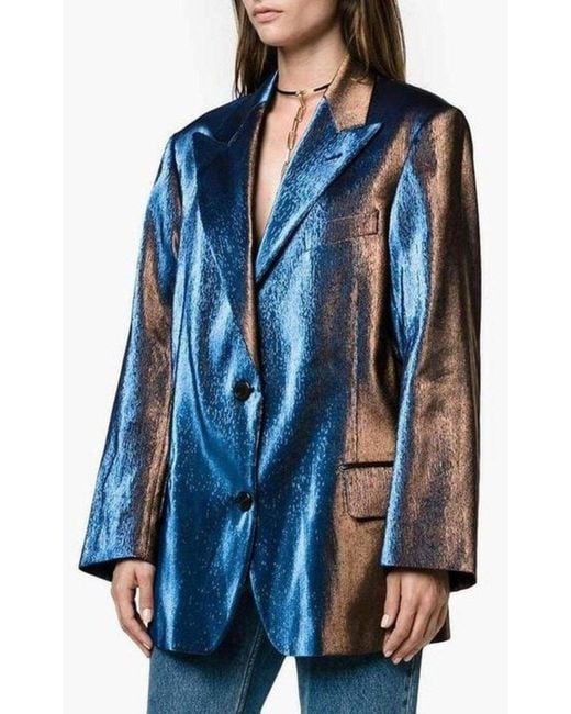 Dries Van Noten Blue Two-tone Lamé Blazer