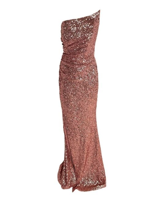 Cult Moda Red Sequin One-shoulder Bustier Prom Gown