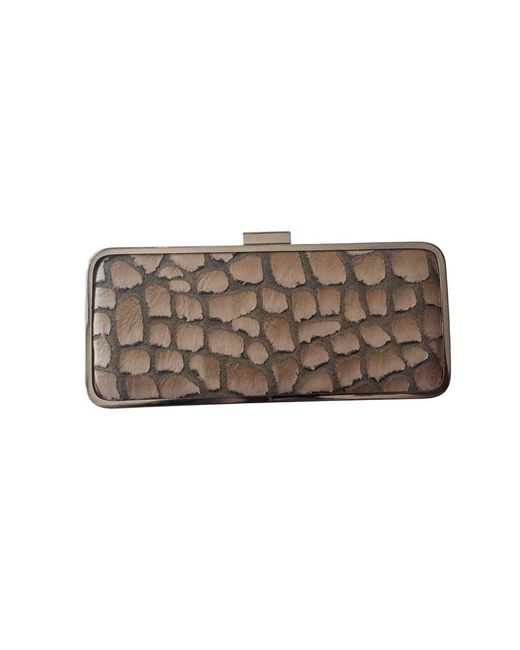 BCBGMAXAZRIA Brown Faux Leather Croc-effect Frame Clutch