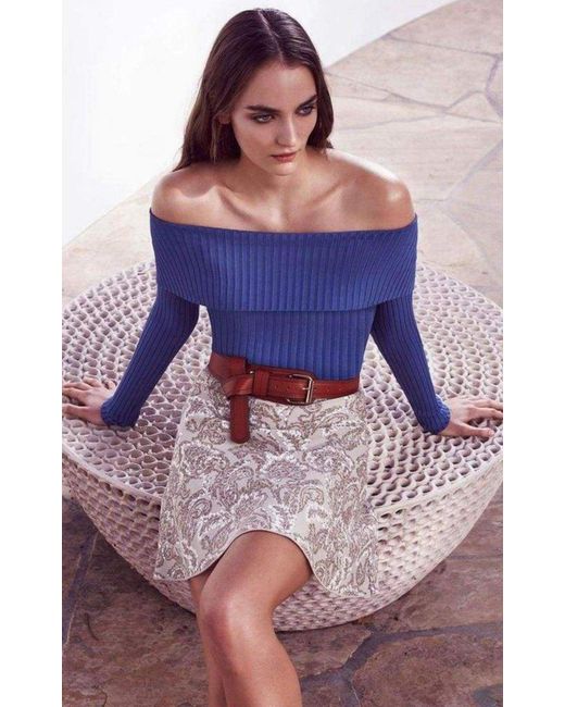 BCBGMAXAZRIA Blue Risa Off-the-shoulder Sweater