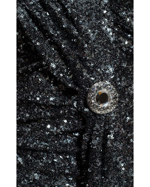 Balmain Black Off Shoulder Silver Sequin Embellished Gown
