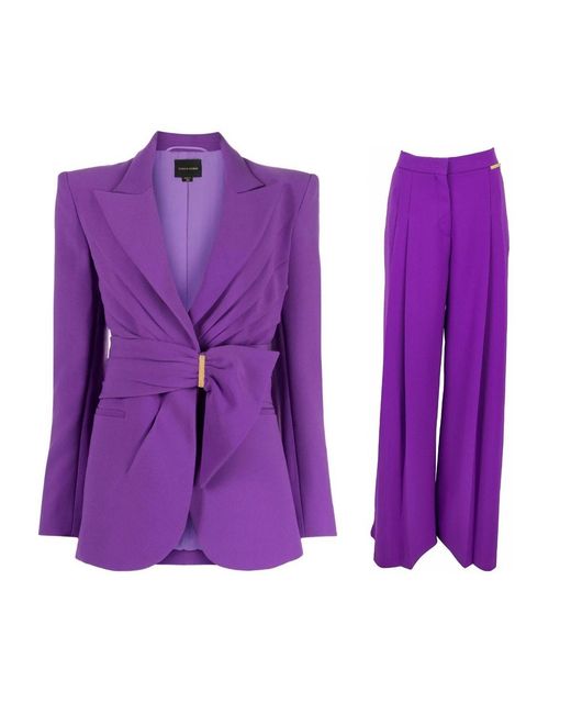 Zuhair Murad Purple Gathered Belted Blazer And Wide-leg Trousers Set