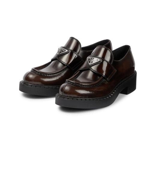Prada Brown Logo Leather Loafers