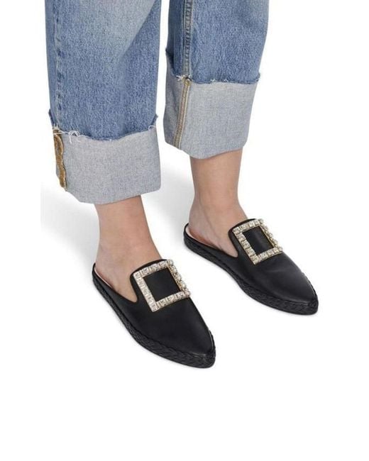 Roger Vivier Black Rv Lounge Strass Buckle Mules