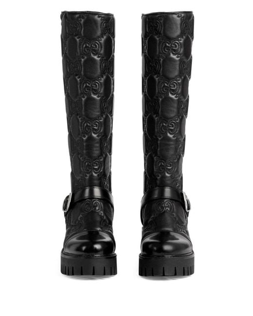 Gucci Black GG Matelassé Lug Sole Boots