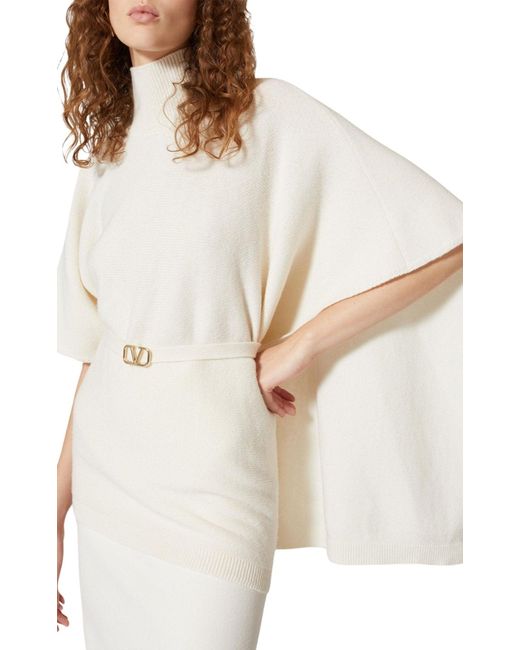 Valentino White Caped Virgin Wool Turtleneck Sweater