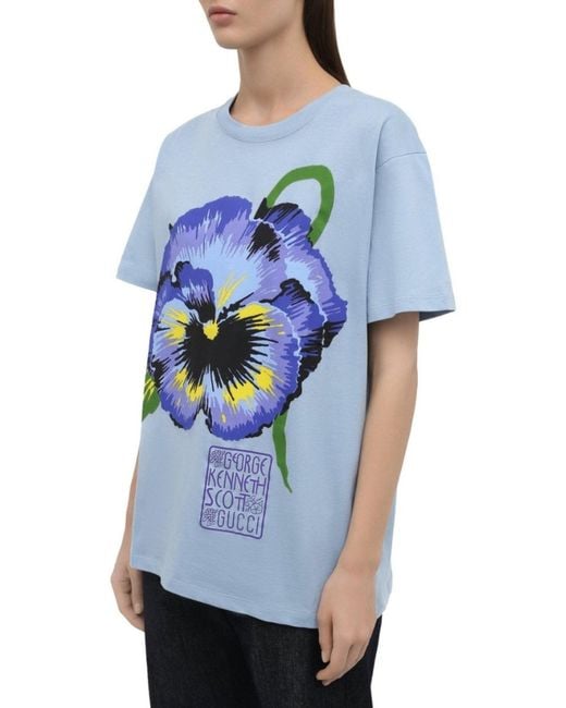Gucci Blue X Ken Scott Floral Print T-shirt
