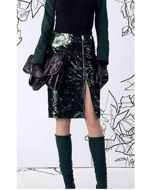 Jean Paul Gaultier Dark Olive Green Front Zipper Leather Skirt