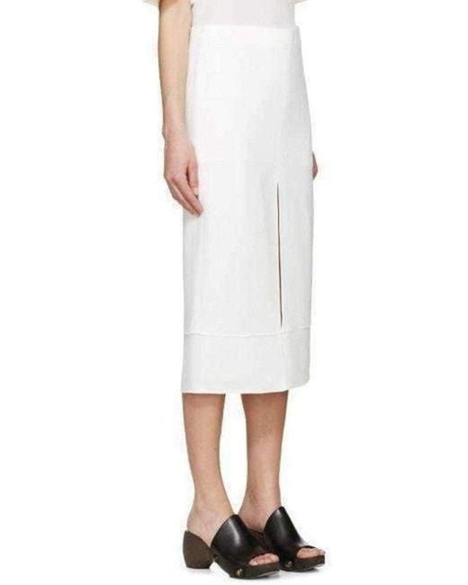 Chloé White Crepe Slit Knee Length Skirt