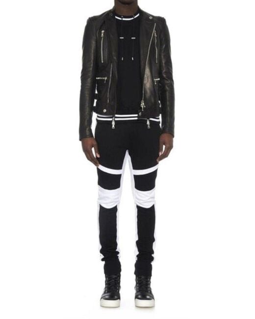 Balmain Black Leather Biker Jacket Fr 52 for men