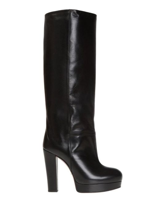 Gucci Black Leather Platform Knee High Boots