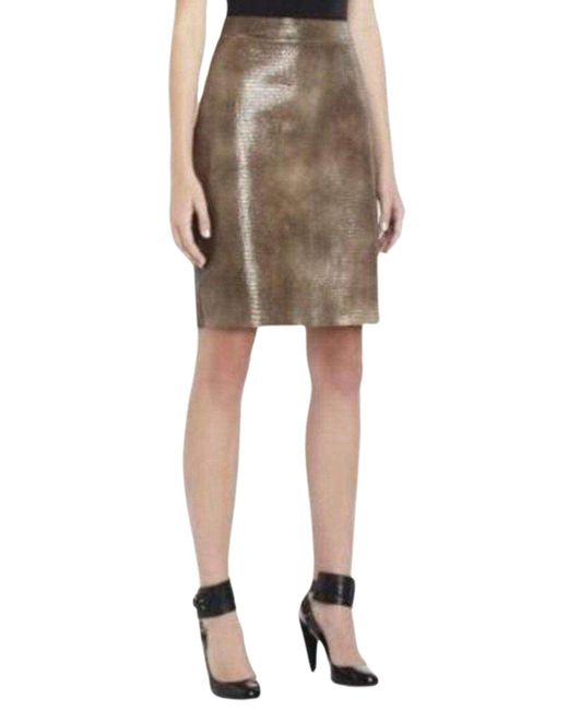 BCBGMAXAZRIA Brown Leather Embossed Skirt