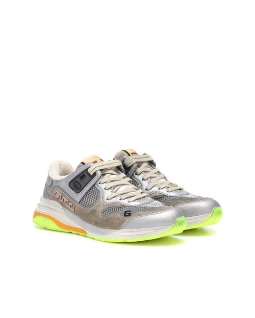 Gucci White Ultrapace Metallic Leather Distressed Suede Sneakers It 36