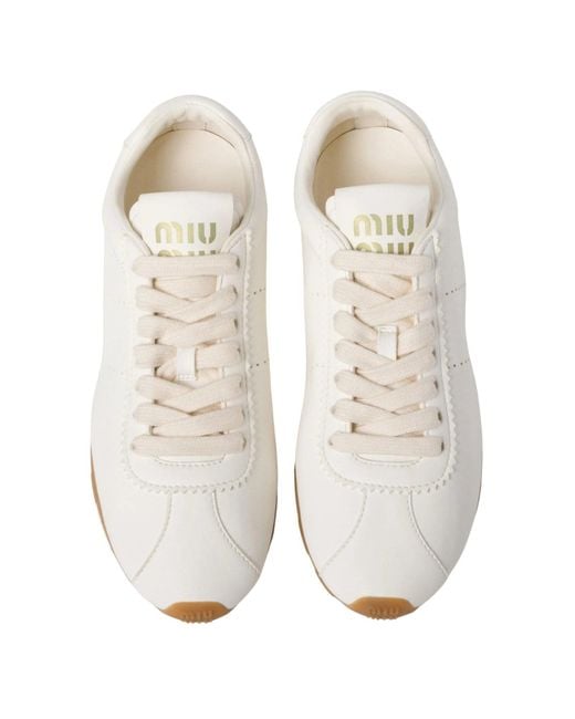 Miu Miu White Plume Nappa Leather Sneakers