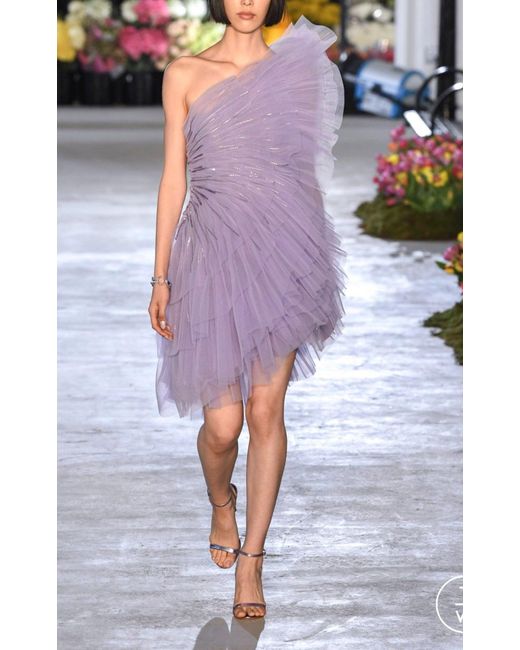 Pamella Roland Purple Pleated Tulle Mini Dress