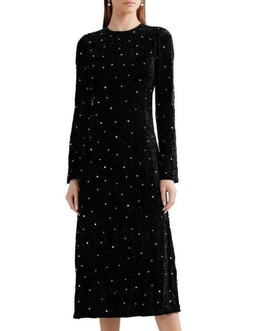 Miu Miu Black Open-back Crystal-embellished Crushed-velvet Midi Dress It 38