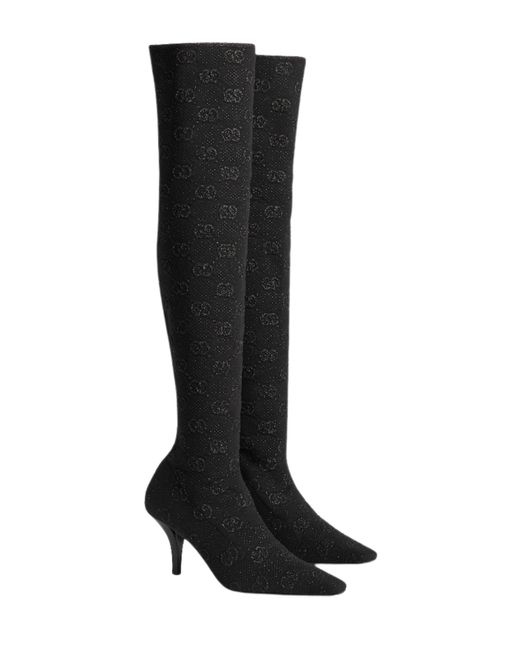Gucci Black Demi Shimmer GG Over-the-knee Boots