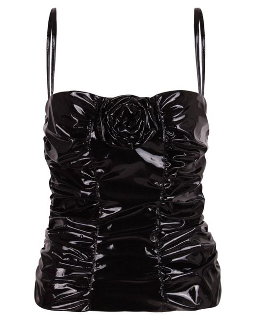 Blumarine Black Corsage Ruched Top
