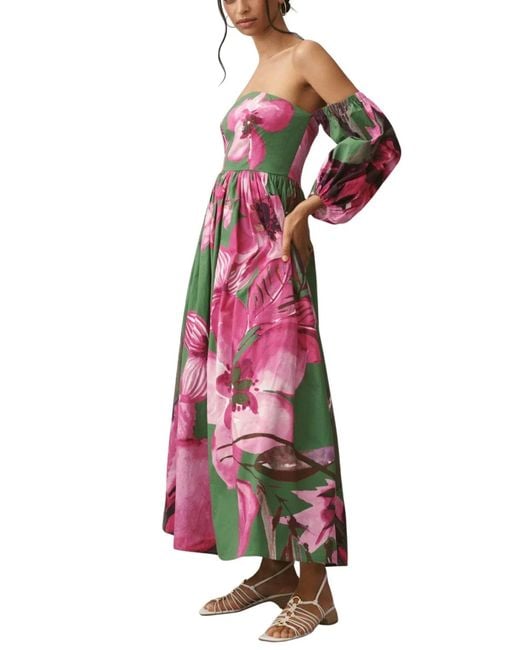 Anthropologie Multicolor Off-the-shoulder Floral Printed Maxi Dress