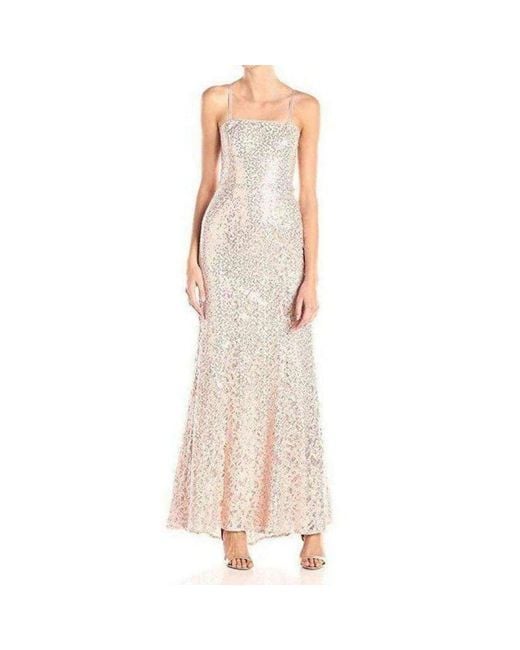 BCBGMAXAZRIA Natural Strapless Chiffon Sequined Cutout Evening Dress