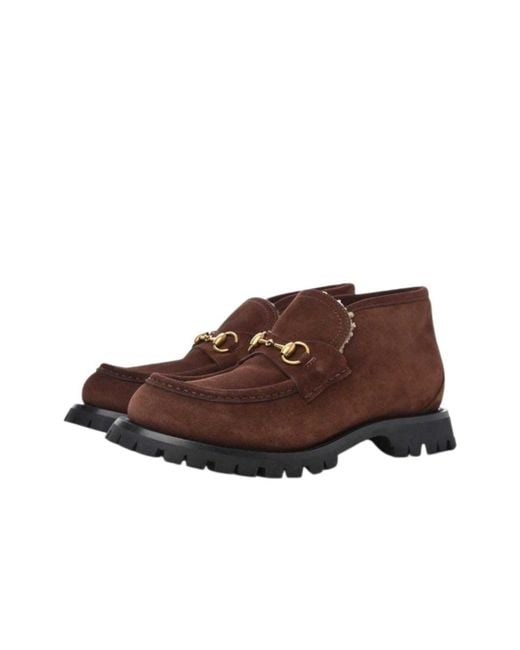 Gucci Brown Shearling Harald Horsebit Ankle Boots for men