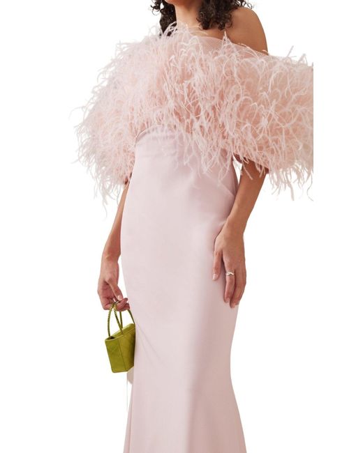 Aliétte Pink Feather Trim Off-the-shoulder Gown