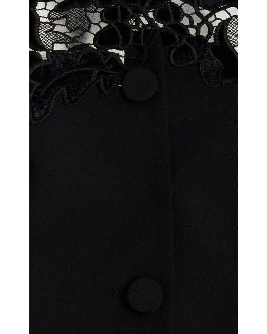 Oscar de la Renta Black Off-shoulder Velvet Guipure Lace Blazer