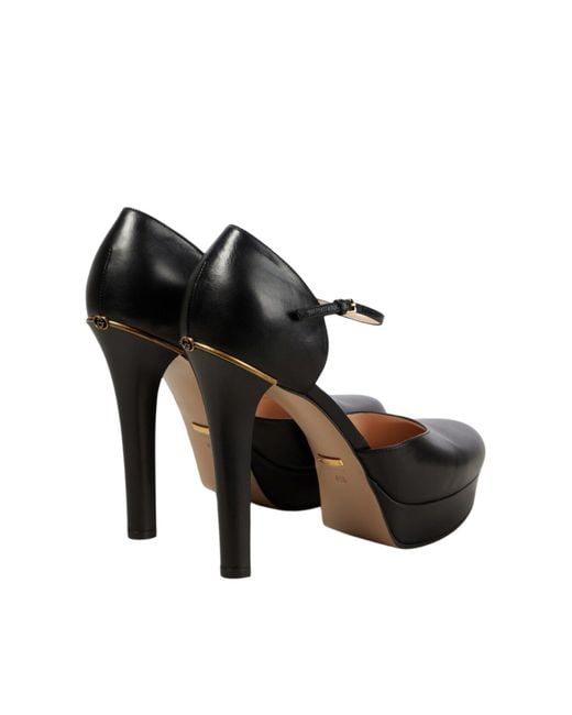 Gucci Black Leather Buckle Pumps
