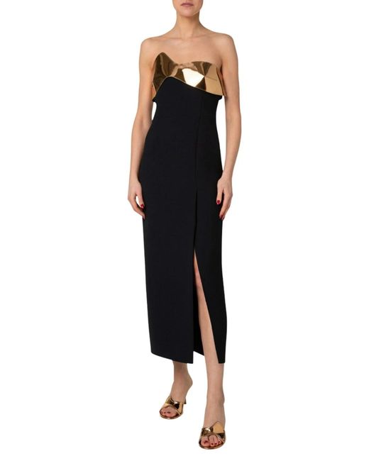 Akris Black Midi Cocktail Dress With Gold Leather Detail