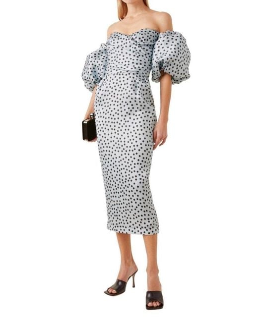 Rasario Blue Polka-dot Silk Corset Midi Dress