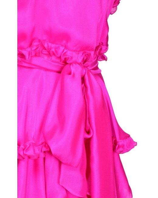 Alexandre Vauthier Pink Silk Chiffon Ruffled Knee Length Dress