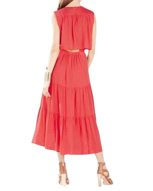 BCBGMAXAZRIA Red Draped Peasant Skirt Dress