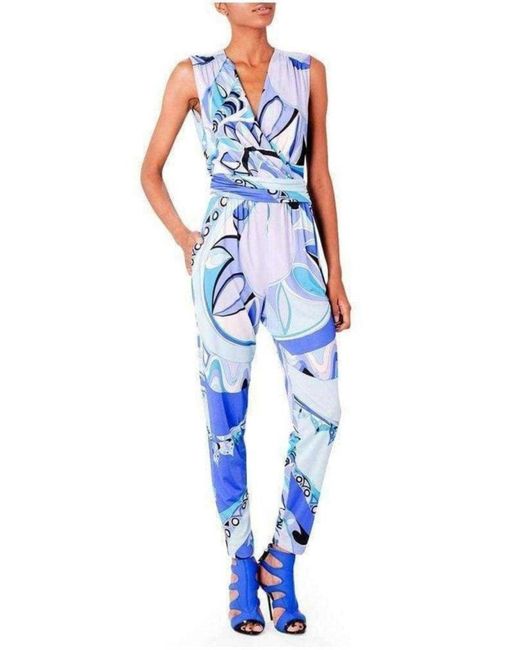 Emilio Pucci Blue Print Cross Front Jumpsuit