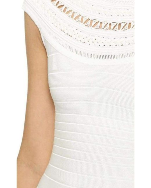 Hervé Léger White Sophia Braided Ottoman Crochet Gown