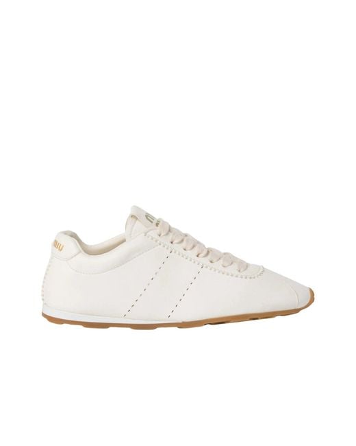 Miu Miu White Plume Nappa Leather Sneakers