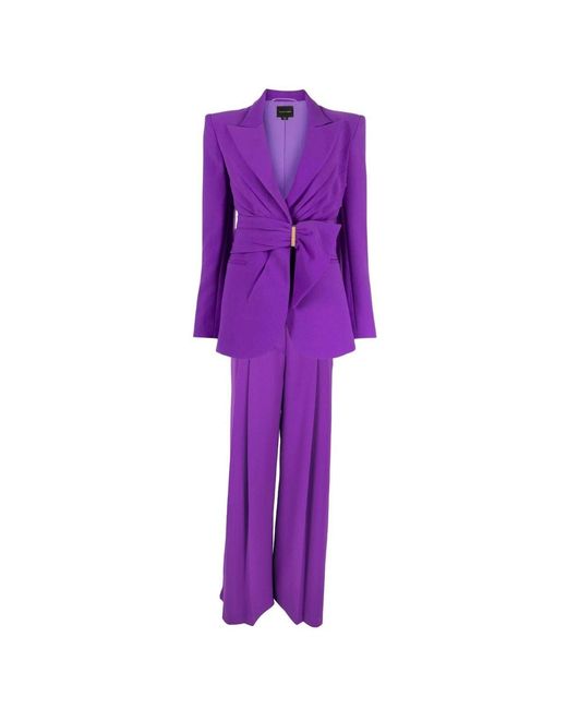 Zuhair Murad Purple Gathered Belted Blazer And Wide-leg Trousers Set